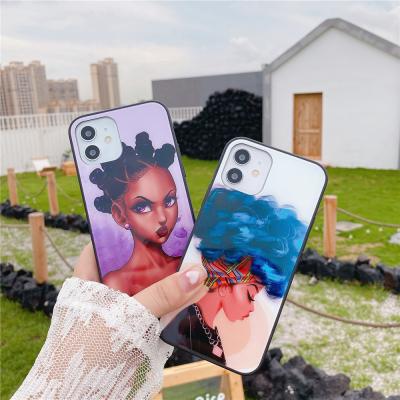 China Custom Anti-fall Case Black Girls Pensonalized Design Glass Printing Case For IPhone Cover for sale