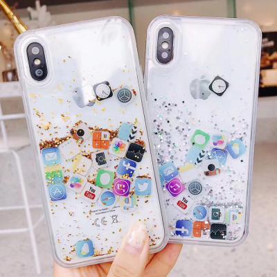 China TPU+PC+Sand IOS Liquid Phone Case App Icon Glitter Mobile Case Quicksand IOS Back Cover For Samsung J4 Plus for sale