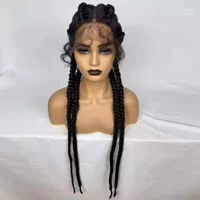 China Super Wave Braided Lace Front Wig African Glueless Box Braids Remy Lace Braided Wig For Women Baby Hair Cornrow Braid Baby Hair Black Wome for sale