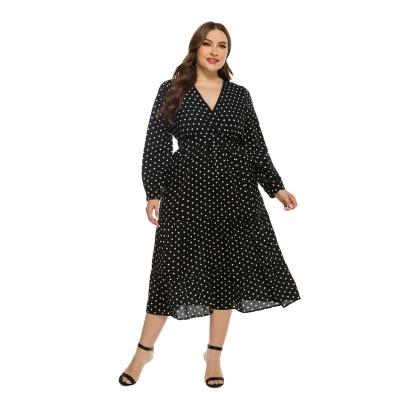 China Dot Design Elegant Casual Dresses Plus Size V-Neck Women's Wearable Women's Clothing Long Sheath Fashion Ladies Dresses for sale