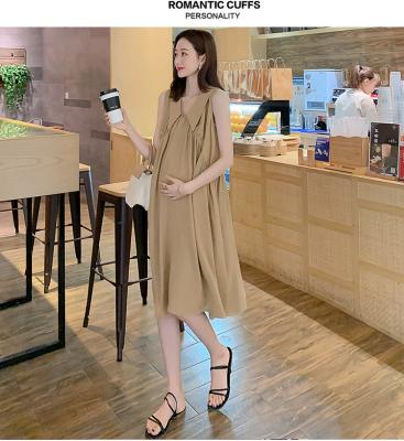 China High Quality Anti-wrinkle Dress Loose V-Neckline Dresses Women Lady Elegant Maternity Dress Mother Clothes Khaki Love for sale