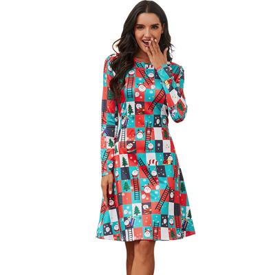 China Vintage Breathable Dress Women Long Sleeve Funny Printed Dress Christmas Party Holiday Women Dress for sale