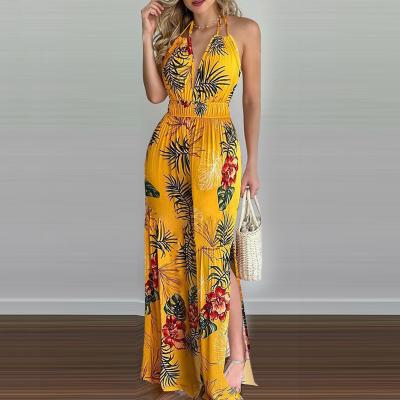 China Hot Selling New Design European Women's Colorful Women's Printed Halter Breathable Jumpsuit Overalls In 2021 for sale