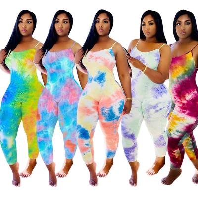 China 2021 New Women's QUICK DRY Skinny Rompers Yoga Tights Overalls Pants Patchwork Casual Dye Sleeveless Tie for sale