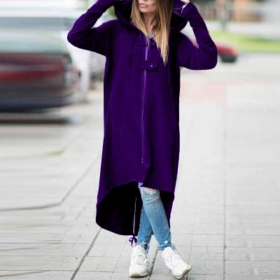 China 2021 Sale 2021 Sweater Hood Coin Zip Length Breathable Warm Smart Zipper Sweatshirt Long Coat For Lady Fashion Design for sale