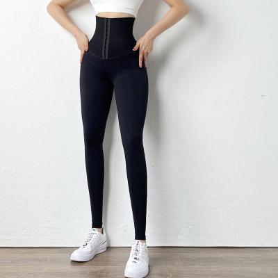 China Breathable 2 In 1 Women Yoga High Waist Butt Lifter Compression Belt Trimmer Elastic Leggings With Custom Logo for sale