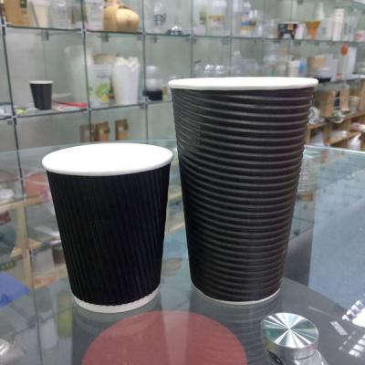 China Disposable 12oz, 16oz Ripple Wall Black Paper Coffee Cup for sale