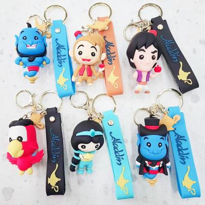 China 6 Wonderful Lamp Pendant Genie Keychain from Aladdin Rubber Keychain Jasmine Jafar Mozenrath Abu Monkey Keyring New Arrival 3D style for sale