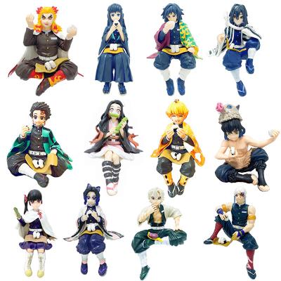 China Cartoon Toy Demon Slayer Figure Model Toy Nezuko Tanjirou Agatsuma Zenitsu Eat Rice Balls Kimetsu no Yaiba Anime Action Numbers for sale