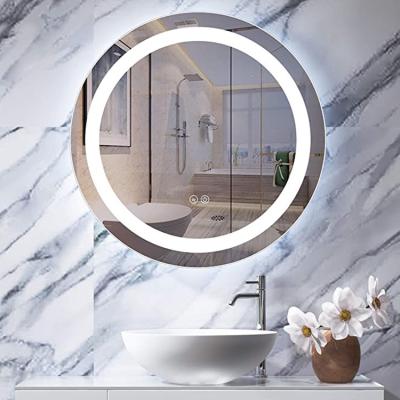 China 2020 Modern European Style Barber Shop Vanity Light Backlit Warm Round Wall Touch Screen Mounted Led Mirror Bathroom for sale