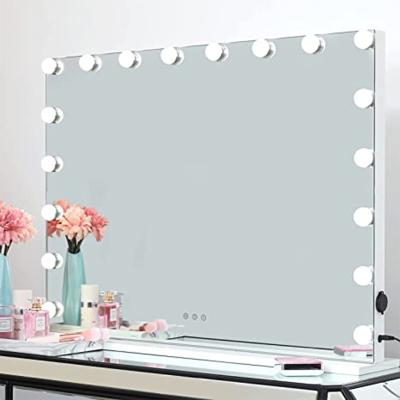 China Large Vanity Lighted Mirror Frameless Hollywood 18 LED Bulbs Color Changing Hollywood Style Wall Mounted Makeup Mirror for sale