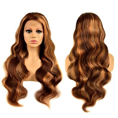 China Hot Selling Body Wave 13x4 Highlight Wig Brazilian Cuticle Aligned Ombre Frontal Wig Silky Straight Brazilian Virgin Hair ColorTP4/27# for sale