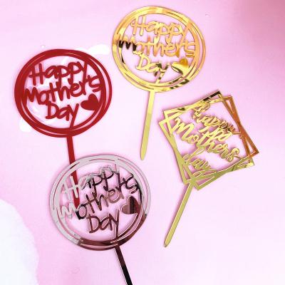 China Happy Birthday Cake Topper Mothers Day Cupcake Toppers Mirror Acrylic Happy Cake Topper Mother's Day Party Cake Decoration for sale