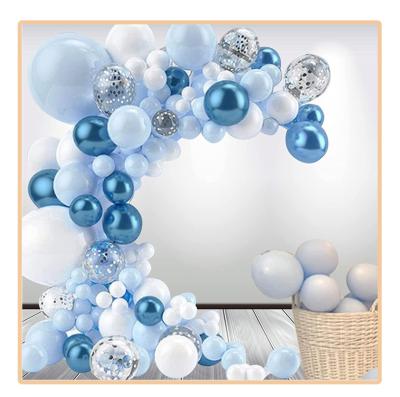 China Bridal Shower Birthday Party Wedding Decoration Balloon Arch Garland Kit Blue White Gold Chrome Balloon Decoration for sale