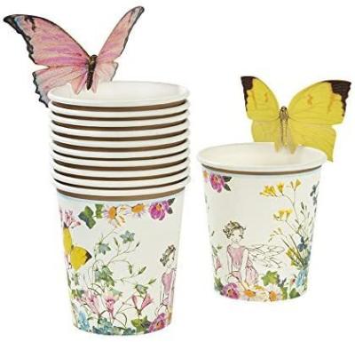 China Truly Fairy Hanping Disposable Kids Shower Birthday Party Tableware Paper Plate with Fairy Design, Floral Butterfly Disposable Napkins, Cup for sale