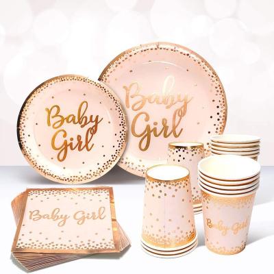 China Baby Shower Disposable Hanping Dishes and Disposable Napkins Baby Decorations Dots Dessert Dish Cup Tableware Paper Party Supplies for sale