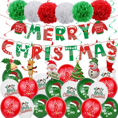 China Hot Selling Christmas Banner Paper Pompom Flower Decoration Set Christmas Latex Balloon Set Decoration Christmas Decorations for sale