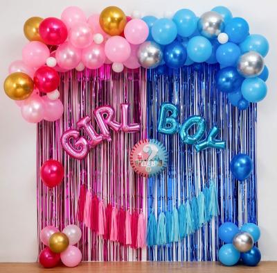 China Decoration Gender Reveal Party Set Boy Or Girl Foil Balloon Fringe Curtain Tissue Paper Tissue Paper Tassel for sale