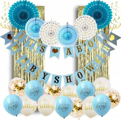 China Decoration Boy Gender Reveal Decoration Set Baby Shower Balloon Fan Party Set for sale