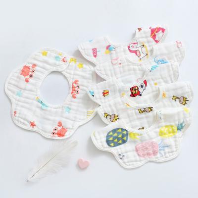 China Custom 100% Cotton Cartoon Printing Disposable Baby Bibs 6 Layer Gauze Baby Bibs Muslin Gauze Baby Bibs for sale