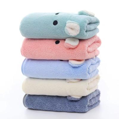 China Factory Custom Super Quick Dry Coral Cartoon Embroidered Towel Set Compressed Beautiful Water Absorption Microfiber Fleece Towels for sale