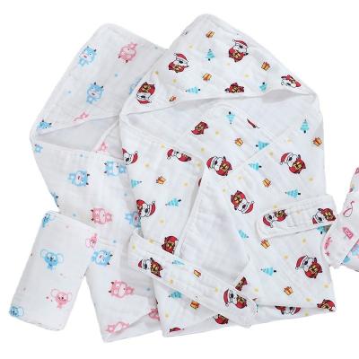 China Homemade Custom Hooded 100% Cotton Baby Wrap Blankets 6 Layer Gauze Baby Blanket Muslin Infant Wrap for sale