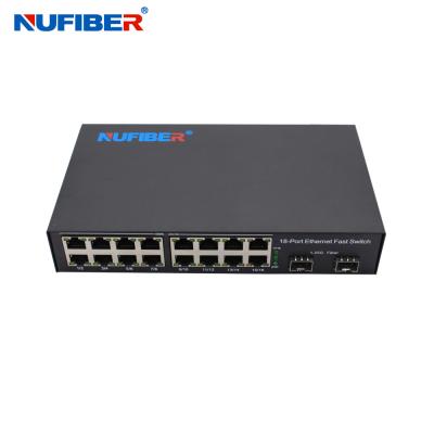 China Gigabit SFP Ethernet Switch 16 RJ45 Ports 2 SFP Slot Fiber Ethernet Switch DC12V for sale