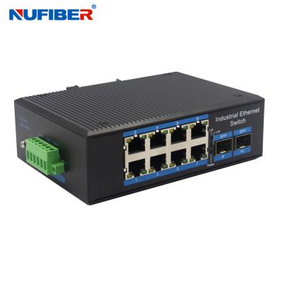 中国 Unmanaged Industrial SFP Ethernet Switch Gigabit 2 SFP to 8 RJ45 Ethernet Switch Din Rail Mount DC24V 販売のため