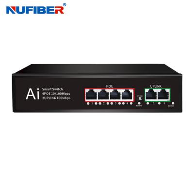 China POE Switch 10/100M 4 POE Port 2 Uplink Port 6 Port Network Switch DC52V Internal Power Supply zu verkaufen