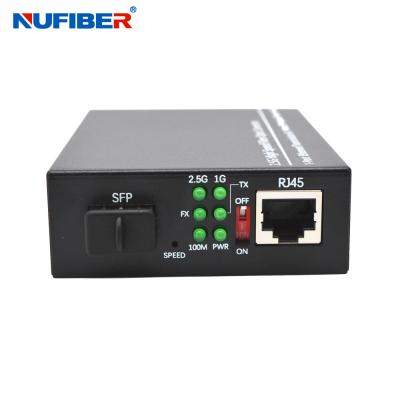 China OEM 2.5G SFP to RJ45 Fiber Media Converter 2.5G Fiber to UTP Optical Media Converter DC12V for sale