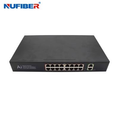 China PoE Ethernet Switch 16*10/100Mbps PoE Port naar 2*1000M Uplink Ports Gigabit PoE Network Switch Interne voeding Te koop