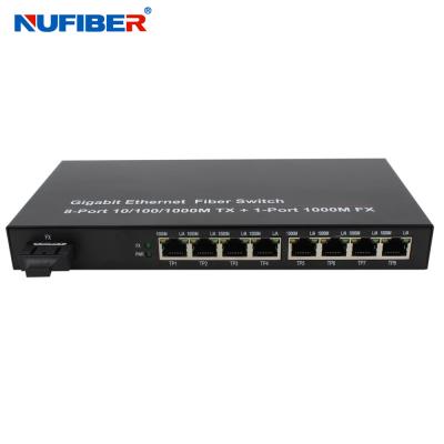 China 1000M 8 puertos Rj45 Fibra Ethernet Switch 1310nm 20km OEM ODM soportado por cámara IPC Fibra Ethernet Switch en venta