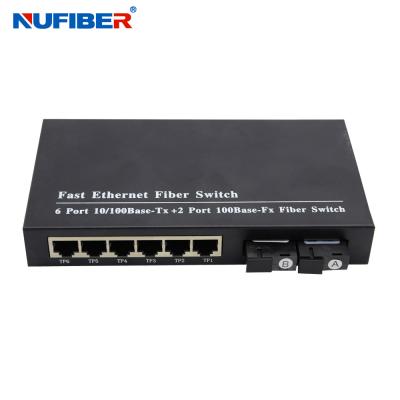 China 10/100M 6 port rj45+2 fiber port with single fiber SC 1310nm/1550nm 20km optical fiber ethernet switch for sale