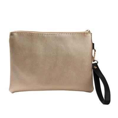 China Women Anti-theft Cosmetic Gold Bag Clutch Pouch PU Travel Makeup Organizer Leather Wristlet Purse for sale