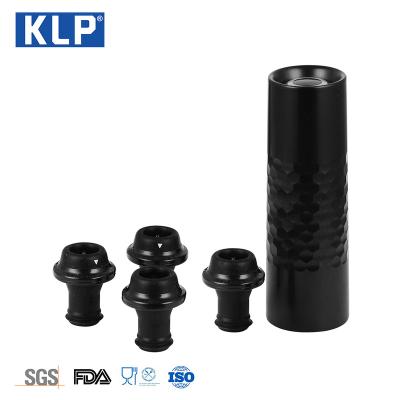 China KLP Sustainable Logo Refillable Custom Black Hammered Automatic Vacuum Wine Saver Pump Conservator With 4 Stopper for sale