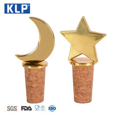 China Custom Wholesale Viable Metal Star Shaped Star Shaped Top Synthetic Logo KLP Wine Corks Wine Champagne Bottle Stopper Christmas Gift for sale