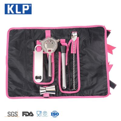 China KLP Stainless Steel Viable Cocktail Shaker Whiskey Bar Kit Set with Spinning Recipe Guide Martini Bartender Kit Bag for sale