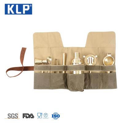 China KLP Bar Tools Viable Gift Set Stainless Steel Bartender Kit Bag Travel Cocktail Bar Shaker Set for sale