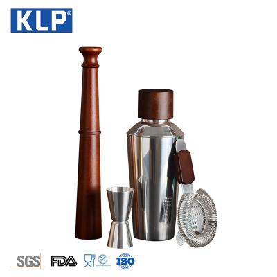 China KLP Factory Stainless Steel Set Sustainable Accessory Bartender Set Cocktail Shakers Set With Shelf for sale