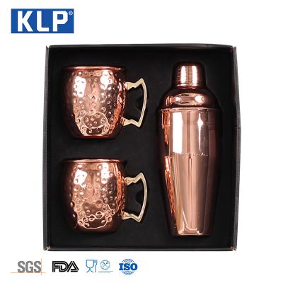 China Sustainable KLP 3 Piece Bar Set Metal Cocktail Shaker Cup Set Stainless Steel Moscow Mule Mug Cup for sale