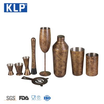 China KLP 9 Pcs Viable Classic Stainless Steel Barware Tool Set Luxury Bartender Kit Cocktail Shaker for sale