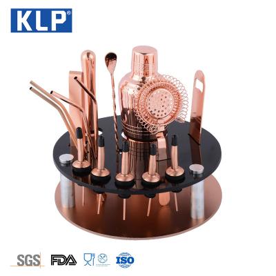 China Viable Bartender KLP Mirror Stainless Steel Kit With All Bar Accessories Promotion Cocktail Shaker Premium Bar Tool Kits for sale