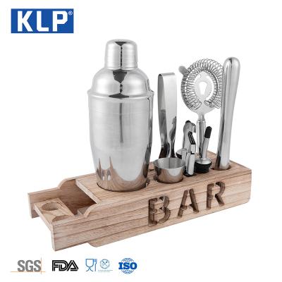 China KLP Beverage Drinking Stainless Steel Bar Set Bartender Bar Kit Custom Cocktail Shaker Set With Shelf for sale