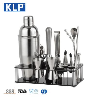 China Hotel restaurant home KLP factory 700ml barware bartender kit metal cocktail shaker bar set with acrylic shelf for sale