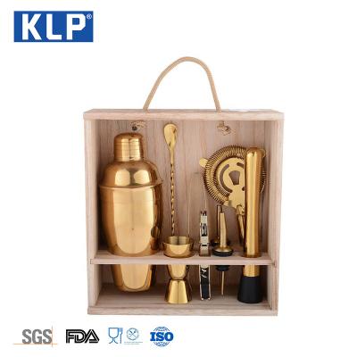 China Minimalist KLP Popular Luxury Cocktail Shaker Barware Tools Gold Color Wine Accessories Bar Set for sale