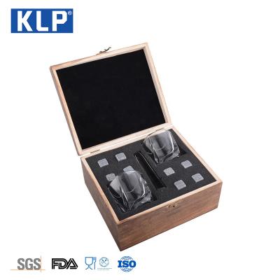 China KLP Viable Irish Whiskey Accessories Set Ice Cubes Bar Fridge Balls Whiskey Glass Cup Sets Wooden Box for sale