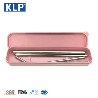 China Sustainable Wholesale KLP 4 Piece Case Stainless Steel Straw And Brush Metal Straws Set Reusable Drinking for sale