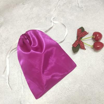 China Jewelry Pouch Customized Good Quality Cheap Purple Satin Drawstring Pouch Bag With Logo for sale