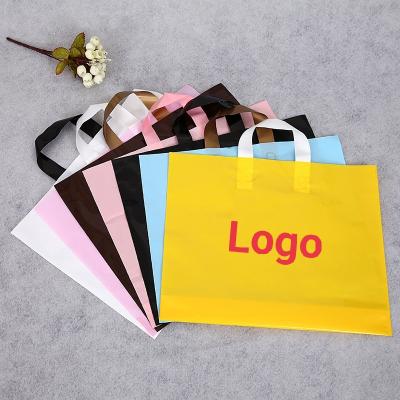 China Recyclable High Quality Biodegradable Plastic Soft Loop Poly Handle Shopping Tote Bag With Custom Print Logo for sale