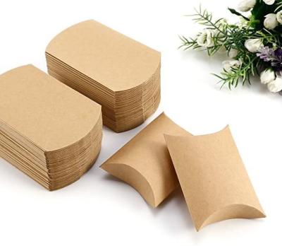 China Recycled Materials Custom Logo Candy Gift Paper Box Brown Kraft Paper Pillow Boxes for sale